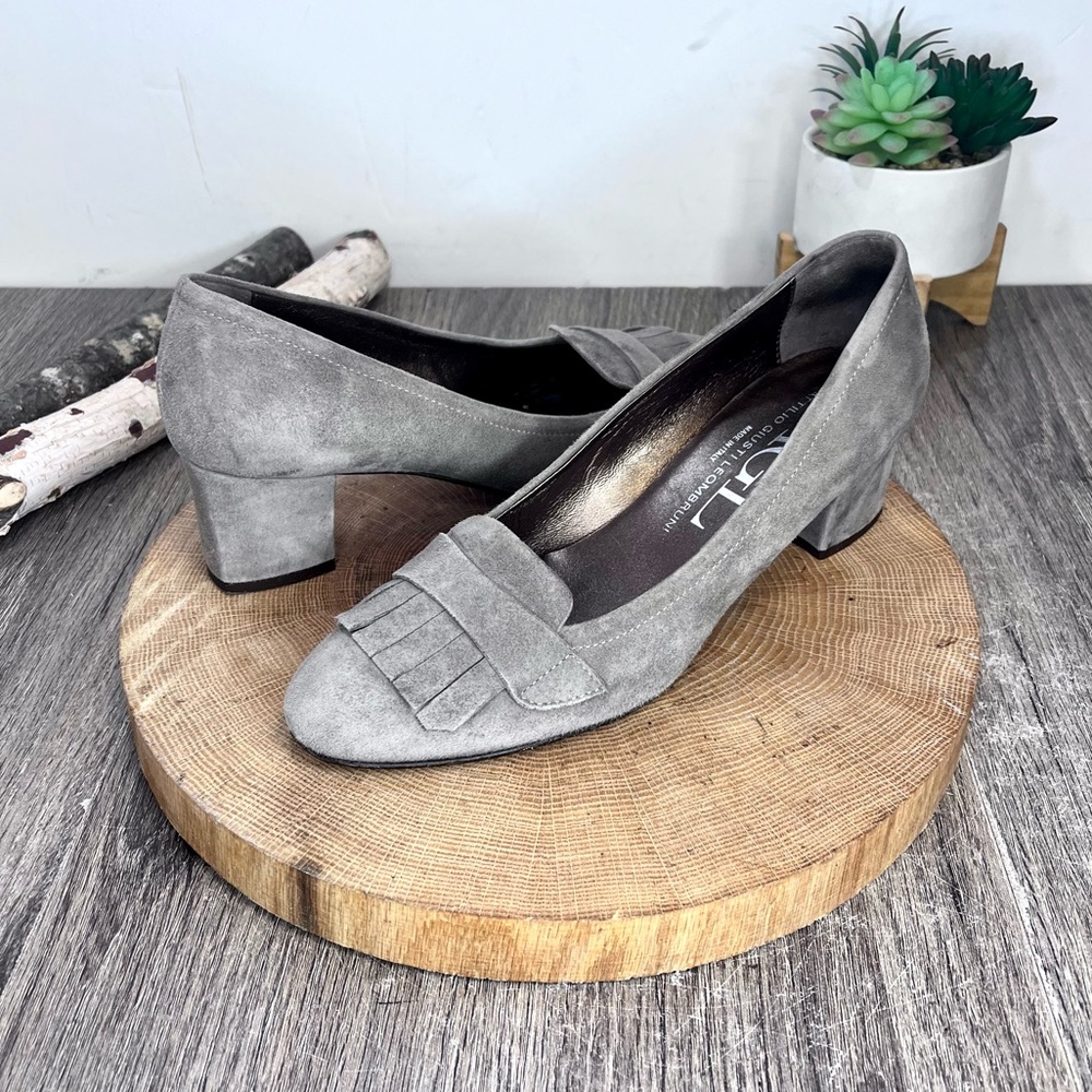 *AGL | Tan Suede Block Heeled Kiltie Fringe Pumps Size 38/8
